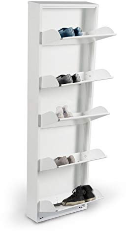 Dmora Zapatero de Metal con Cinco Puertas con Solapa, Color Blanco, Medidas 50 x 169 x 15 cm