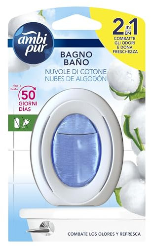 Ambipur Ambientador Casa para Baño (8 x 45 días), Elimina y Previene los Malos Olores, Fragancia Nubes de Algodón, Mega Pack