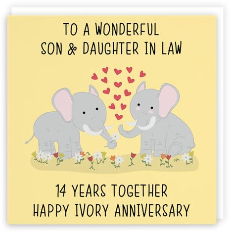 Hunts England - Son And Daughter In Law 14th Anniversary Card - To A Wonderful Son & Daughter In Law - 14 Years Together - Happy Ivory Anniversary - Iconic Collection