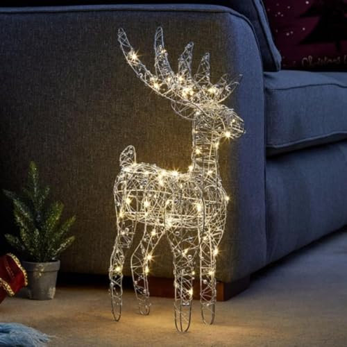 Marco Paul Interiors Malla de alambre de Navidad iluminada LED Reno interior decoración de Navidad InLit 60 cm ciervo ornamento 60 LED Iluminación novedad festivo rústico decoración pre iluminado
