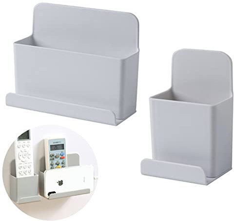 Bebochoi 2 Piezas Caja Almacenamiento Mando Distancia, Caja de Almacenamiento Autoadhesiva, Soporte para Mando a Distancia de Pared, para Cocina para Oficina Dormitorio, 2 Tamaños