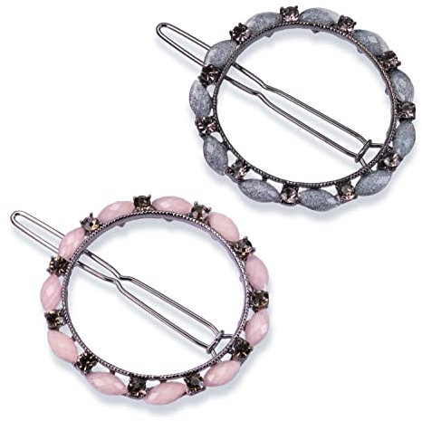 Elegante Haarspangen für Damen und Mädchen Mode Funkelnde Glitzer Strasssteine Haarspangen Blume Kranz Haarnadel Haarschmuck (Rosa Ring&Grauer Ring 2PCS)