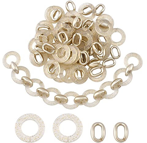 SUPERFINDINGS 100 Stück 2 Stil Gold Ovale Acryl Verbindungsringe Transparente Acryl Verbindungsringe Mit Glitzerpuder Donut Schnellverbindungsverbinder Für Schmuck Brillenketten DIY Basteln