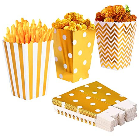 Popcorntüten, 60 Stück Popcorn Boxen, für Party, Karneval, Filmabend, Gold