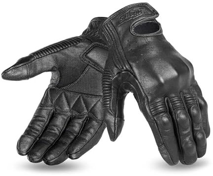 Grapelet Gants de Moto en Cuir Homme de Chèvre Été Respirants à Écran avec Protection des Articulations à Doigt pour Homme Gants de Motocross Noir,L