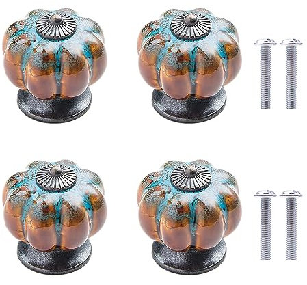 NAKUPENDA Keramik Schrankknöpfe 4 Stück Vintage Kürbis Keramik Möbelknauf Schrankgriffe Keramikknöpfe mit Schrauben für Küchenschrank Schubladen Kommode Kleiderschrank (Blau)