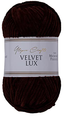 Utopia Crafts Velvet Lux Chenille-Garn, superweich, grob, zum Stricken und Häkeln, 100 g – 110 m, Dunkelbraun