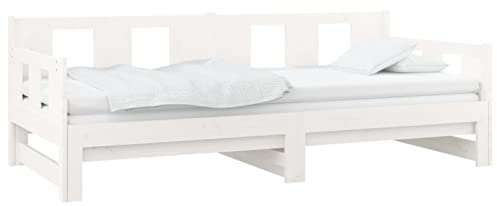 Tidyard Tagesbett Ausziehbar Schlafcouch Sofabett Bettcouch Bettsofa Polstersofa Loungesofa Schlafsofa Sofa Couch Gästebett Jugendbett 90 x 200 cm (B x L),Massives Kiefernholz,Weiß