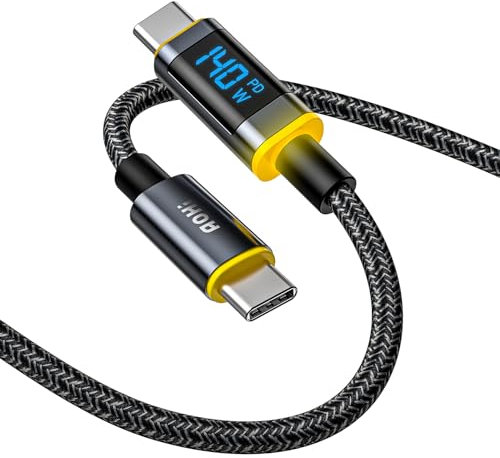 AOHI Magline Câble USB C 140 W avec écran, Câble USB C en Nylon 1,2M, Charge rapide de type C compatible avec iPhone 16 Pro Max, Galaxy 24, MacBook Pro/Air, iPad Pro/Air, Switch, Pixel