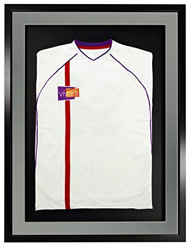 Vivarti DIY Adult 3D Mounted Sports Display Frame for Football, Rugby, Band T-Shirt Shadow Box - 60 x 80cm - Black Frame, Silver Mount, Black Backing Card