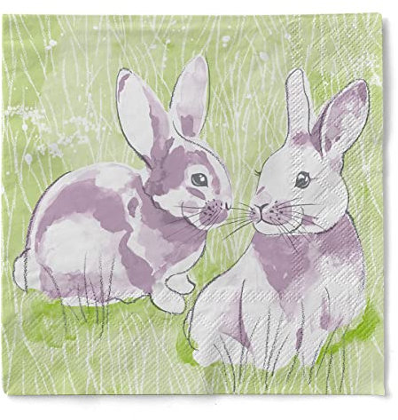 Mank Tissue Servietten perfekt für Gastronomie und Feiern stoffähnlich und saugstark Ostern Hase Lilly & Lenni Osterhase Hase Frühlingswiese (150, 24 cm)
