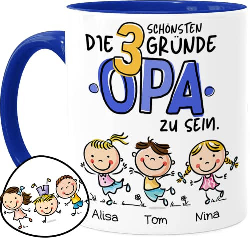 Cupdarling® Mug Papy avec 1-3 Petits-Enfants Personnalisé - La Plus Belle Raison D'Être Papy - Tasse Cadeau Grand-Père - Cadeau Fête Des Grand-Pères - Anniversaire Papi - 330 mL Céramique
