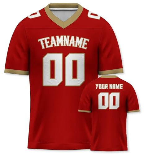 Yolovi Personalisiertes American Football Trikot Print/Embroidery mit Namen Nummer Blank Practice Jersey Shirts Hip Hop Party Trikot für Herren Damen Kinder Rot Khaki