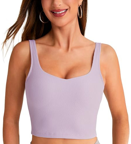 BAYDI Damen Sport BH ohne Buegel Langlinie Bustier Gepolstert Crop Top Gerippte Yoga Fitness Soft Bra mit Abnehmbaren Cups Lila