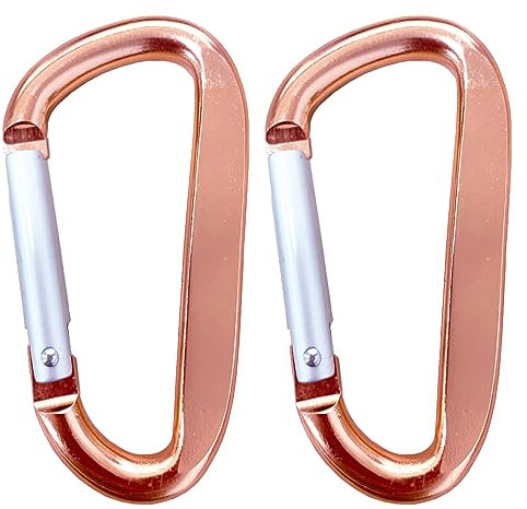 Cute Carabiner Clip, 3 Aluminum Alloy Caribeener D Ring, Spring Snap Hook for Keychain Clip(2pack Rose Gold)