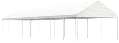 vidaXL Pavillon, Gartenpavillon mit Dach, Gartenzelt Stahlrahmen, Garten Partyzelt Festzelt Zelt, Weiß 17,84x4,08x3,22m Polyethylen