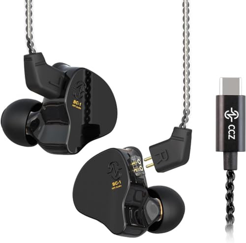 Yinyoo CCZ Melody Type C Auricolari cablati, Auricolari HiFi 1DD + 1BA, Cuffie monitor in-ear con bassi profondi per Samsung S23/22/21/20/FE, iPad Pro 2022/2021 (Nero, Tipo C senza microfono)