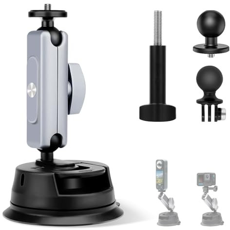 Supporto a ventosa per auto per Insta-360 X5 X4 X3 X2 / Gopro Hero12 11 10 9 8/DJI DJI Osmo Pocket 2 Action 4/3/2, supporto a ventosa per action camera con sfera a doppia testa a 360°
