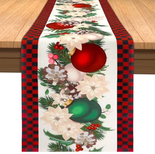 Runner da Tavola Natalizio, Tovaglia Scozzese 33x180cm Tovaglia Natalizia Decorazione Natalizia da Tavolo per l'Arredamento della Cucina della Casa Vacanza(Plaid rosso e nero)