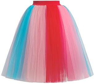 BABYONLINE D.R.E.S.S.® Neu Damen Kurz Retro Rock Hohe Taille Tutu Rock Tüllrock Petticoat Tutu Unterrock Tütü Crinoline Minirock Reifrock Unterrock Kleid Tüll Regenbogen kostüm Prinzessin Rock Damen