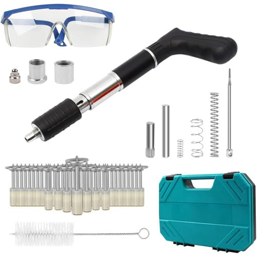 Mini Pistolet à Ongles Manuel en Acier, 5 Engrenages Réglable Clou Beton Pistolet Cloueuse Rivet avec 100 Clous Ronds, Outil de Fixation Acier Pistolet à Clous pour Fixation Murale au Plafond