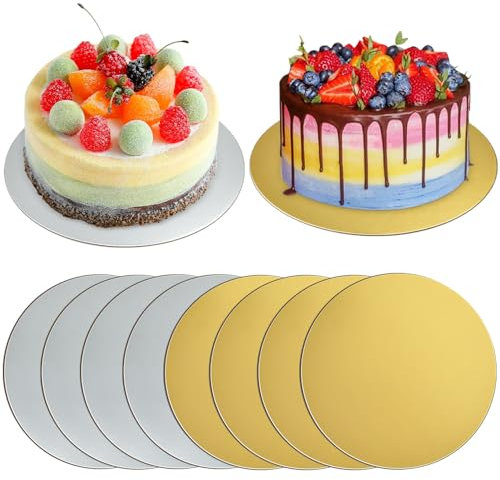 NAROSEBE 8 Pcs Plateau à Gâteau Rond, Support Gâteau Cartons 20 cm, Disque Gâteaus Or/Argent, Carton Pâtisserie Rond, Carton Présentation Gâteau, Plat Gâteau Rond Antiglisse, pour Cuisson Gâteau Tarte