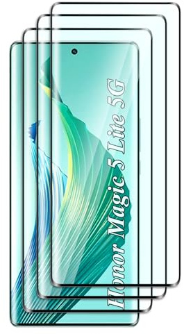 FWKDWHPH 3 Pièces Verre Trempé pour Honor Magic 5 Lite 5G,3D Couverture Complète,Anti-Rayures,9H Dureté,sans Bulles,HD Protection DéCran