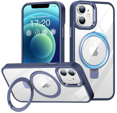 BENTIACC Handyhülle iPhone 12 Hülle, iPhone 12 Pro Hülle, mit Unsichtbarer Ständer, mit Mag-Safe, Militärschutz, Kratzfeste Anti-Fingerabdruck Transparent hülle iPhone 12/12 pro 6,1 Zoll (DunkelBlau)