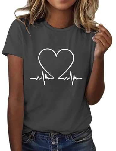 T-Shirt Donna Manica Corta Curvy Larghe Stampate con Girocollo Larghe Elegante Moda Top Camicia Cotone Magliette Curvy T-Shirt Casual Tee Ampia Blusa Maglia Donna Elegante Fiori