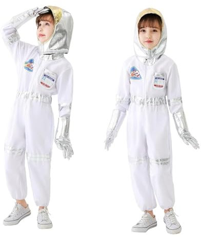 Udekit Costume de Astronaute pour Enfants NASA Pilote Salopette Déguisement Halloween Carnaval Cosplay Jeu de Rôle Costume