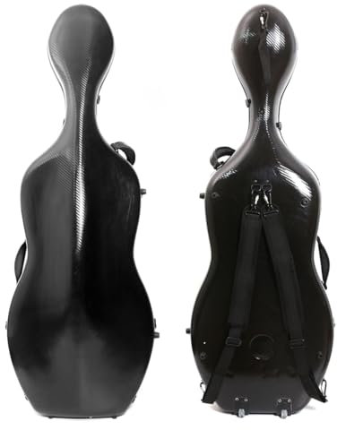 YoungMonic Custodia per violoncello 4/4 in fibra di carbonio, intrecciata o spazzolata, leggera e colorata, con tracolla resistente, custodia per violoncello (treccia nera), custodia 79 MN