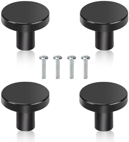 mkemka 4Pcs Black Round Cabinet Knobs - 25mm Kitchen Cabinet & Drawer Knobs