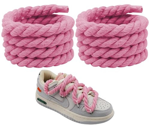 2 Paia di Lacci Spessi per Corda di Cotone a Tre Cavi, Intrecciati per Scarpe Fai Da Te, Sneaker, Rotondi 8 mm, Colore: Rosa