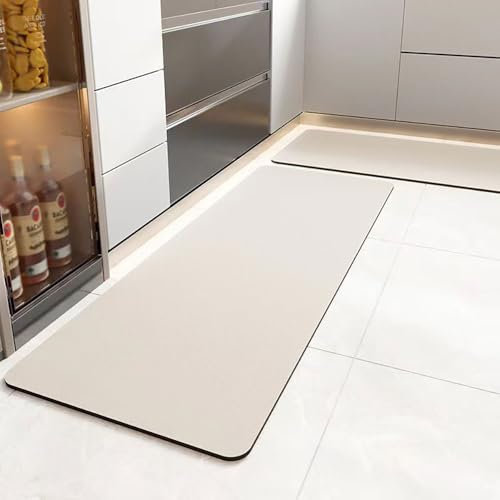 Hixingo Tapis Cuisine Antidérapant, Absorbant Diatomite Tapis de Cuisine, Tapis Cuisine Devant Evier, Lavable Tapis de Bain Tapis Vaisselle Tapis Douche (Beige,60x90cm)