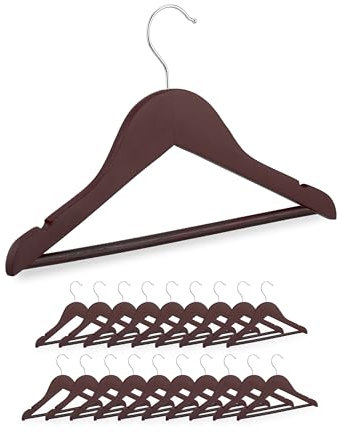 Relaxdays Kinderkleiderbügel, 20er Set, Holz Kleiderbügel, Baby und Kinder, drehbarer Haken, mit Steg & Kerben, braun