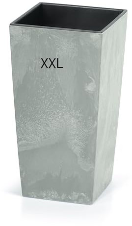 Pot de fleurs avec insert slim haut carré design béton (gris, XXL - 62 cm)