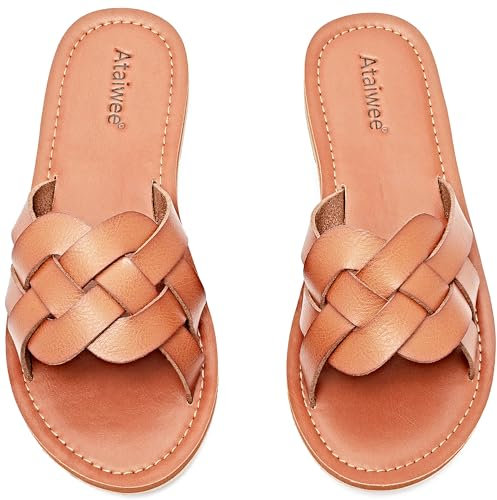 Ataiwee Damen Slide Sandalen - Komfortable Slip On Mode Strappy Flache Sommer Schuhe.(1908002,LB/MF,45)
