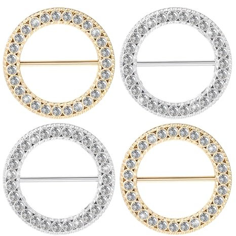 T Shirt Clips, 4 Stück Strass Cinch Clips Für Kleidung Kleidung Schal Clips Twist Knoten Taille Schnallen Legierung Kreis Seiden Schal Runde Dekorative Broschen Pins für Frauen Mädchen Kleidung