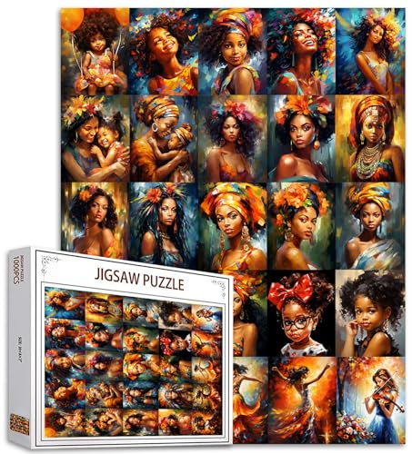 Tucocoo African Women Jigsaw Puzzles for Adults 1000 Pieces, Afro Female Portrait Collage Artwork DIY Difficult Puzzles for Home Decoration Collection Gifts, Family Puzzle Perfect for Game Nights