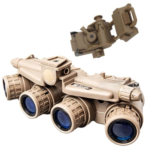 PizazzToy Nachtsichtgerät Militär Helm mit L4G24 Nvg Mount, Night Vision Goggles GPNVG18 Vier-Tuben-Fernglas Dummy Nachtsicht Airsoft Helm für Halloween-Cosplay