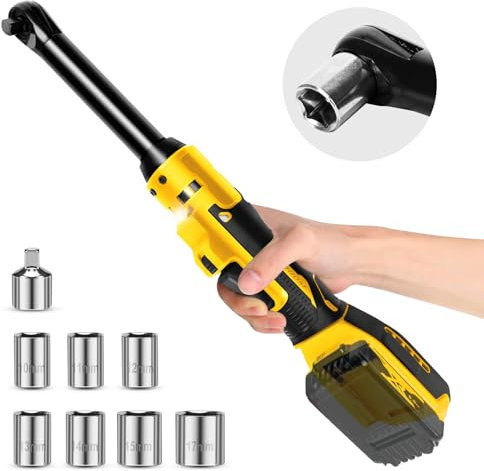 Electric Ratchet Wrench 3/8 for Dewalt 18V 20V (NO Battery), 80 Nm Cordless Ratchet Wrench Set, 3/8 Battery Ratchet Wrench, 7 Sockets + 3/8 to 1/4 Adapter