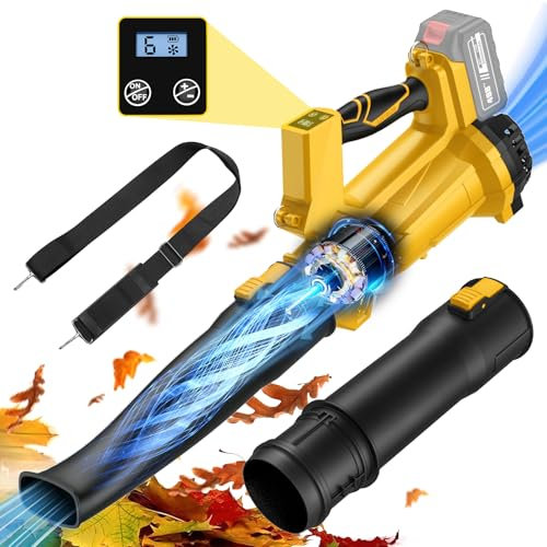 Souffleur de Feuilles sans Fil, Souffleur sur Batterie avec 2 Batteries de 4,0 Ah, Affichage LED, 6 Vitesses, Débit d'air de 240km/h, Souffleur Batterie pour Entretien du Jardin, Déneigement