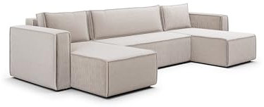 KEF-MEBLE Ecksofa Porto – U-Form – 309x88x185 cm – Mit Schlaffunktion – Liegefläche 135x276 cm – Stauraum für Bettwäsche – Wellenfederung und Schaumstoff - Poso 10