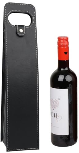 KICPUK Leather Wine Bags, Wine Gift Bag, Wine-Bags with Tote, Reusable Gift Tote Pouch for Picnics, Parties, Weddings, Picnics (Black, One Bottle)