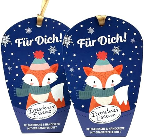 2 x Baumanhänger Für Dich 2 x Geschenkset: 1 x20ml Pflegedusche Paradiesischer Granatapfel, 1 x 20ml Handcreme Paradiesischer Granatapfel