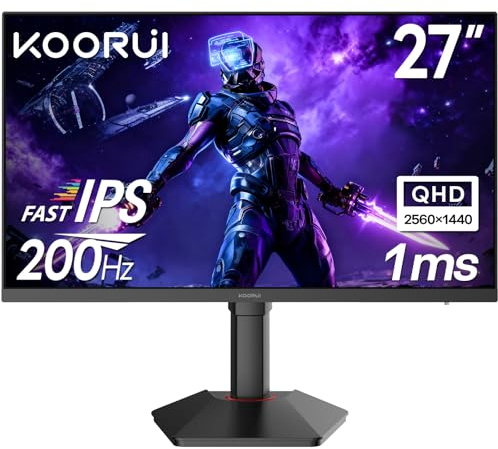KOORUI Moniteur de Jeu 27 Pouces, 200Hz QHD 2560x1440, Panneau Fast IPS 1ms, HDR400, 95% Gamme de Couleurs DCI-P3, Adaptive Sync, Réglable en Hauteur & Rotatif, HDMI 2.0 & DP 1.4, Noir