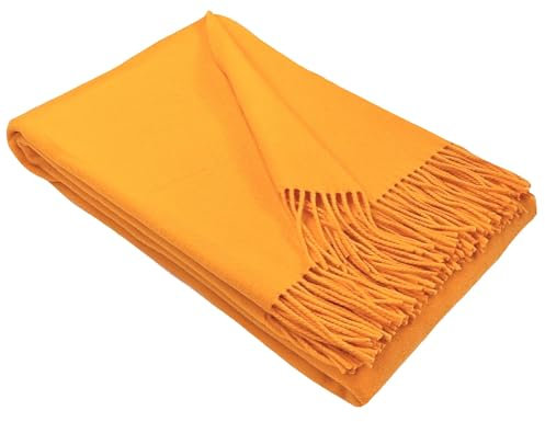 STTS International Wolldecke 100% Schurwolle Wohndecke in versch. Farben 140 x 200 cm Tagesdecke Schurwolldecke Woll-Plaid Tirol (Gelb/Old Gold (einfarbig), 140 x 200 cm)
