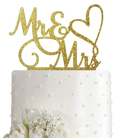 Mr & Mrs Cake Topper, Mr Und Mrs Kuchen Deko, Cake Topper Hochzeit, Torten Deko Hochzeiten, Tortenstecker Hochzeitstorte für Hochzeitsfeier, Jubiläum, Wedding Party (Gold)