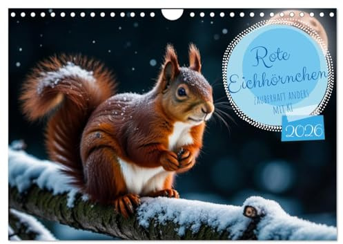 Rote Eichhörnchen - zauberhaft anders mit KI (Wandkalender 2026 DIN A4 quer), CALVENDO Monatskalender: KI-generierte Eichhörnchen, künstlich und doch ... anzuschauen? Auf alle Fälle! (CALVENDO Tiere)