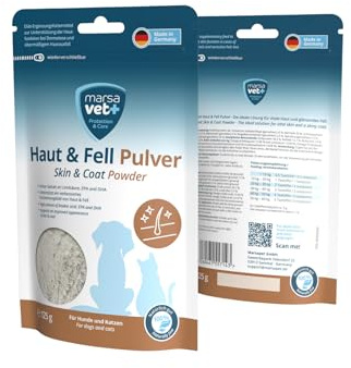 Marsavet Haut & Fell Pulver – 125 g. Haut- und Fellpflege für Hunde und Katzen. Bierhefe und Linolsäure. Diät-Ergänzungsfuttermittel zur Unterstützung bei Dermatose und übermäßigem Haarausfall.